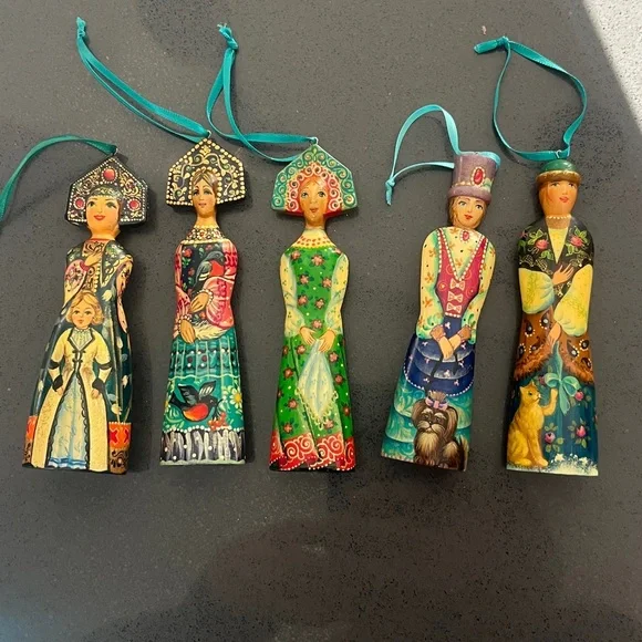 Vintage Wood Hand painted Russian Ornaments Nesting doll style - Picture 15 of 17